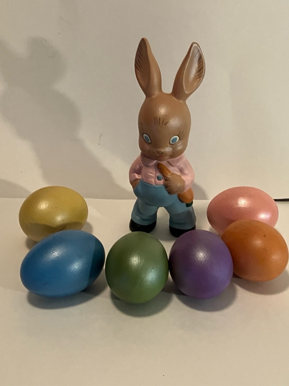 Vintage 1975 Ceramic Easter Bunny And Eggs Set Signed LS